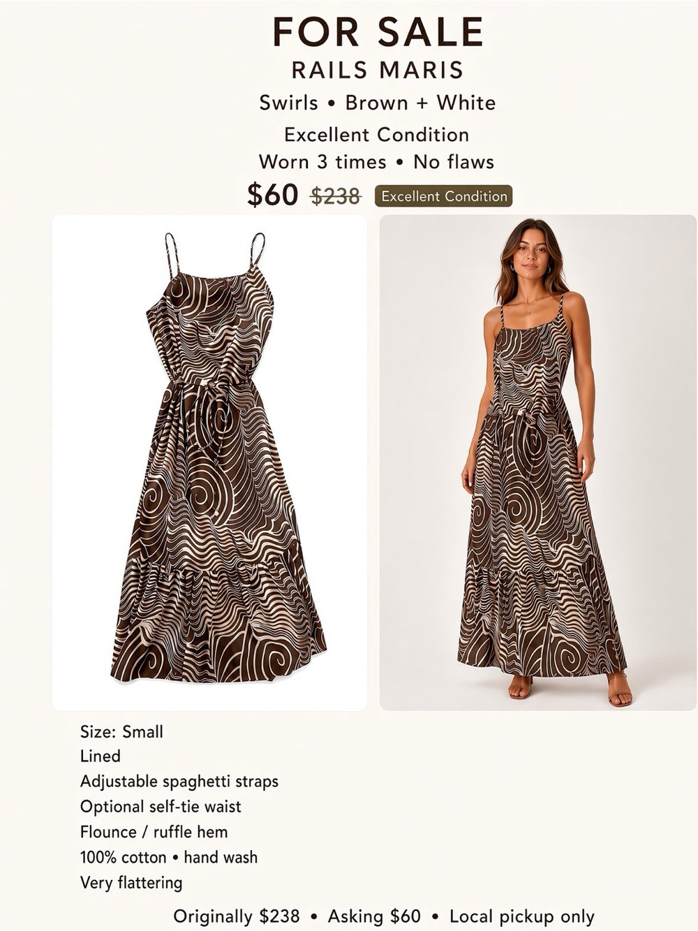Rails Maris Brown & White Swirl Maxi Dress